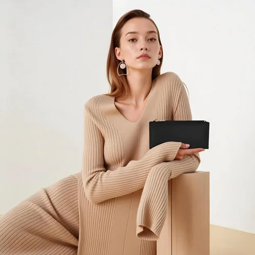 Vista 7 de Mayski Cartera RFID para mujer, forma de N, Negro, Tamaño compacto