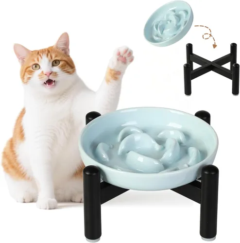 Vista 14 de Cuenco de cerámica del gato del alimentador lento, 6,3" alimentador Cuenco rosa pastel