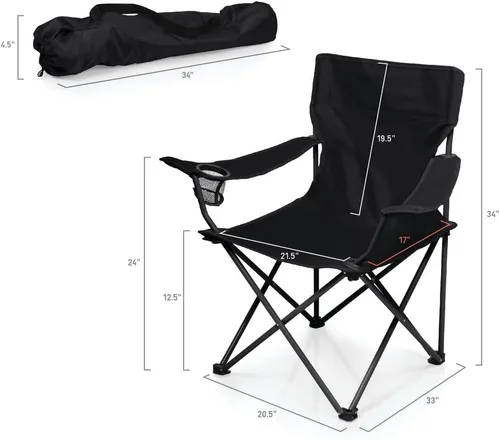 Vista 3 de PICNIC TIME NCAA PTZ - Silla de campamento, silla de picnic, silla de playa con bolsa de transporte (negro)