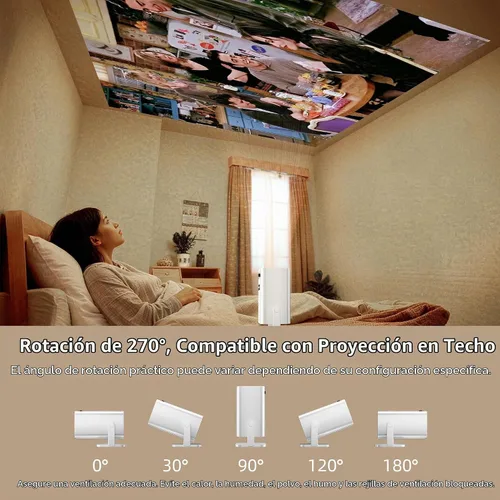 Vista 7 de Mini proyector, proyector portátil compatible con 4K, proyector para exteriores Full HD 1080P, proyector de película de rotación de 270°, compatible