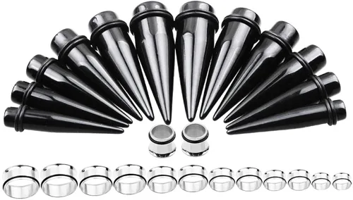 Vista 7 de TOPBRIGHT Juego de 24 tapones de acrílico UV y tapones de acero quirúrgico, kit de medidores de oído, juego de estiramiento de ojales, 00G-0.787in