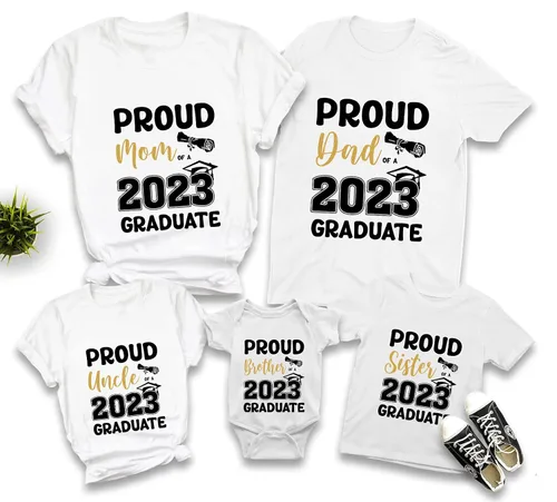 Vista 5 de Proud Family 2023 Graduate Shirts Graduation Class 2023 Gold Squad T-Shirts Proud Mom Dad Sister Brother Graduate Tees Custom Shirt, Golden