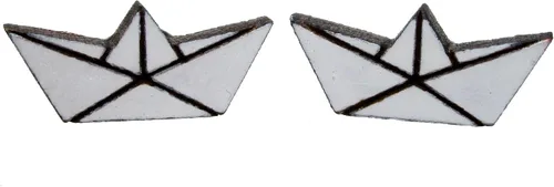 Vista 3 de Origami - Aretes de madera pintada de color blanco con postes de titanio hipoalergénicos sin níquel, joyería de capitán marinero