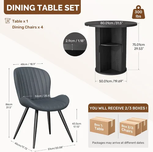 Vista 150 de Miereirl Moderno juego de comedor de 5 piezas para mesa redonda de madera de 4,31.5 pulgadas con estante de almacenamiento semiabierto y puerta