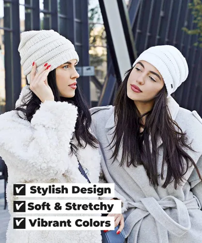 Vista 6 de Gorro de punto grueso para mujer, suave, cálido, elástico, a la moda, elegante gorro de punto trenzado Skully para otoño e invierno