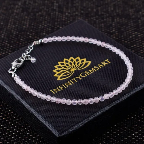 Vista 27 de InfinityGemsArt Natural Stone Beads Dainty Bracelet Jewelry for Women, Crystals and Gemstones Birthstone 925 Sterling Silver Chain 8 inch Gifts For