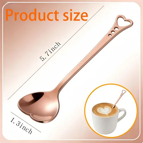 Vista 2 de jinyatu - Cuchara de postre de acero inoxidable con forma de corazón, accesorio de cocina para pastel, té, azúcar, helado, fruta, 8 piezas (oro rosa)