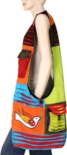 Vista 2 de Bandolera de algodón hecha a mano, varios patrones, estilo hippie, para llevar cruzada 2033 - Pájaro signo de paz