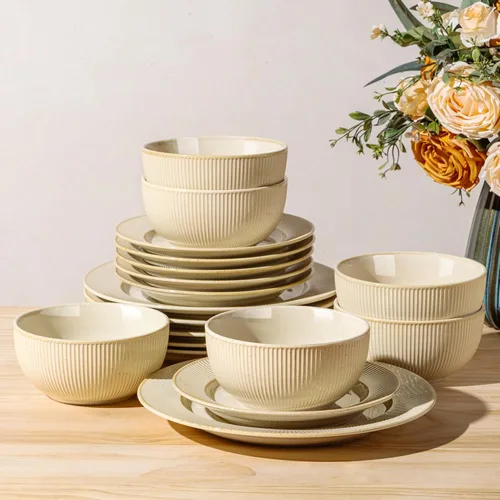 Vista 43 de TheTerra Juego de vajilla de cerámica para 4, juego de 12 platos y cuencos ligeros de porcelana, resistente a los arañazos, apto para horno