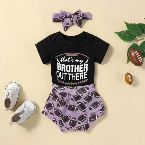 Vista 2 de Ropa de verano para bebé niña, traje de fútbol, manga corta, mameluco de manga corta, conjunto de pantalones cortos elásticos para recién nacidos