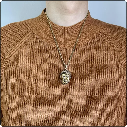 Vista 2 de Collar con colgante de cabeza de Buda de acero inoxidable punk rock