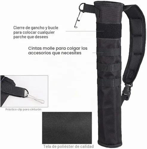 Vista 2 de Carcaj de flechas de tiro con arco ligero para la espalda de doble uso plegable compacto con sistema Molle colgado para tiro al blanco Negro