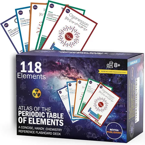 Vista 7 de Tabla periódica de elementos laminada Kit de ciencia de tarjetas Ayuda de estudio de elementos rápidos Juego de tarjetas flash de química