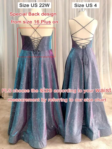 Vista 4 de Vestidos largos para baile de graduación, acampanados, con bolsillos, formales, para fiestas de noche, con abertura lateral y purpurina