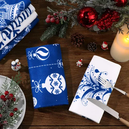 Vista 4 de Tatuo 6 piezas de toallas de cocina de Navidad copo de nieve árbol de Navidad alegre campana toallas de cocina toallas de mano absorbentes de cocina