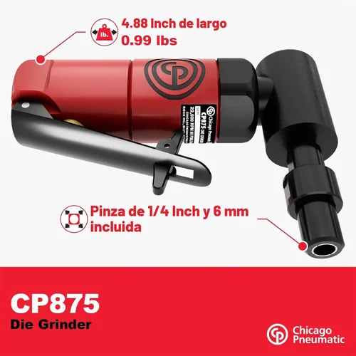 Vista 3 de Chicago Pneumatic CP875 – Amoladora neumática angular, 90 grados, 1/4 pulgada