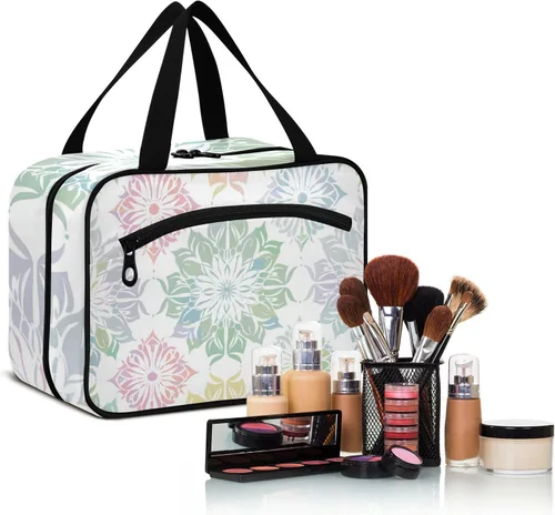 Vista 6 de Elegante diseño de mandala de color pastel, bolsas colgantes para viajes con gancho, bolsa de accesorios de diseñador con compartimentos