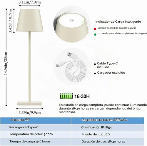 Vista 6 de Lámpara de mesa inalámbrica blanca rota, lámpara de escritorio