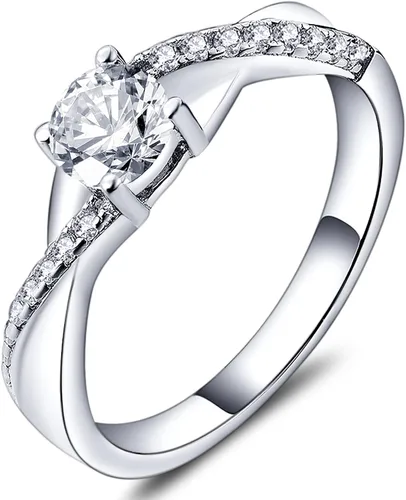 Vista 14 de YL 925, Anillo de compromiso de plata, piedra de nacimiento de corte redondo de 5MM, anillo infinito para mujer 01-Granate-Enero