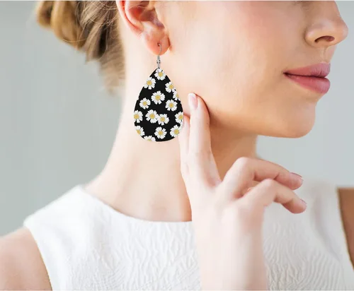 Vista 4 de Aretes de piel sintética con purpurina verde azulado, con fragmentos brillantes de turquesa, aretes de lágrima de boda, joyería para mujeres