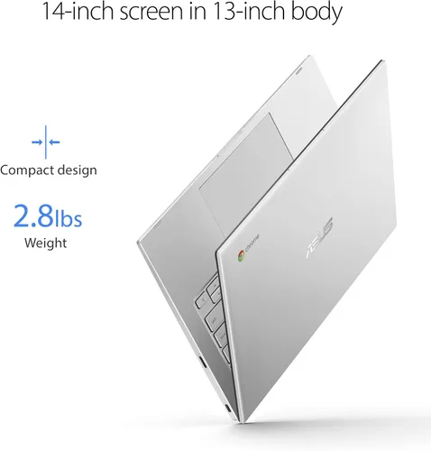 Vista 7 de ASUS Chromebook C425 Clamshell portátil, 14 pulgadas FHD 4 vías NanoEdge, procesador Intel Core m3-8100Y, 4 GB de RAM, 128 GB de almacenamiento