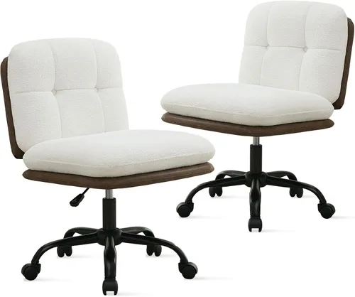 Vista 11 de SOFTHION Silla de escritorio de oficina sin brazos con ruedas de asiento ancho, altura ajustable, giratoria, cómoda silla cruzada para el hogar