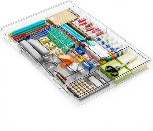 Vista 10 de Yieach Bandeja organizadora de cajones de escritorio expandible, organizador de cajones de basura de 1.8 pulgadas de alto para cocina, organizadores