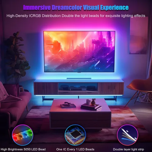 Vista 4 de PANTON VILLA Luces LED para televisores de 55 a 75 pulgadas, kit de retroiluminación LED ICRGB de 16.4 pies con aplicación y control remoto