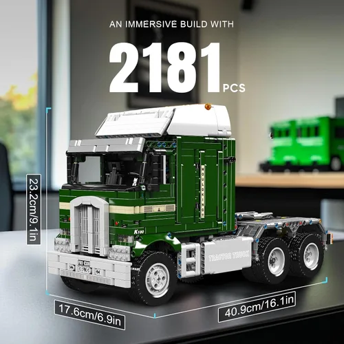 Vista 2 de Mould King Kit de construcción de camión tractor neumático K100 13202, bloque de construcción de automóvil de control remoto doble, 2181+ piezas