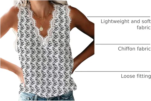 Vista 94 de VIISHOW - Camiseta sin mangas, sexy, con cuello en V y bordes de encaje para mujer, camisola de vestir, camisas de gasa, sin mangas, casuales