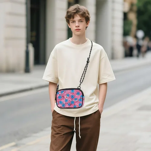 Vista 6 de Oil Painting with Retro Blue Flowers Cute Crossbody Bags Men Comfort with Credit Card Slots Messenger Bag Crossbody Go shopping bolso manos libres