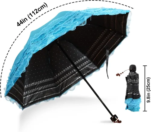 Vista 2 de WANLIAN Paraguas plegable a prueba de rayos ultravioleta de encaje princesa Cúpula Anti-uv Parasol Decoraciones de boda Accesorios para sesión