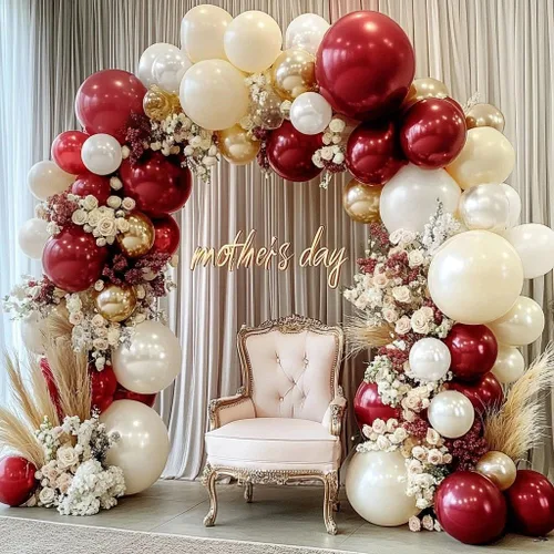 Vista 2 de Guirnalda de globos de oro burdeos, doble relleno, perla, blanco, dorado, granate, rojo vino, kit de arco de globos para boda, baby shower