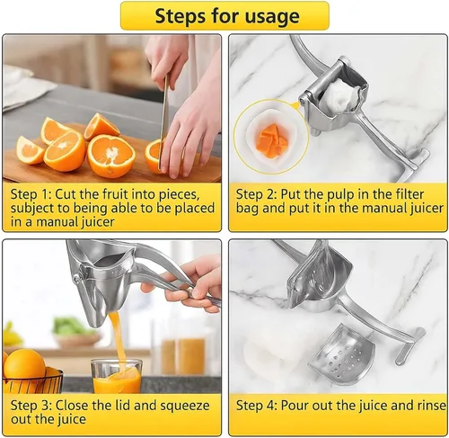 Vista 6 de Exprimidor manual de aluminio, prensa manual mejorada con agarre ergonómico, fácil de usar y limpiar, eficiente extractor de jugo de cítricos