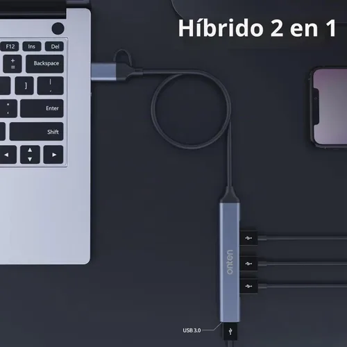 Vista 6 de Concentrador USB, adaptador USB C a USB, USB C a USB A Hub con cable de 1.6 pies, 4 puertos USB-C USB Hub 3.0/2.0, para MacBook Pro, iMac 2021