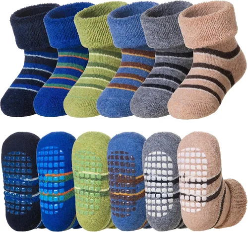 Vista 11 de DoSmart Calcetines antideslizantes para bebés, niños y niñas, cálidos, de lana gruesa, calcetines de invierno con pinzas, 6 pares