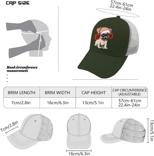 Vista 4 de Sombreros para papá, sombrero de perro carlino para hombre, sombrero divertido ajustable