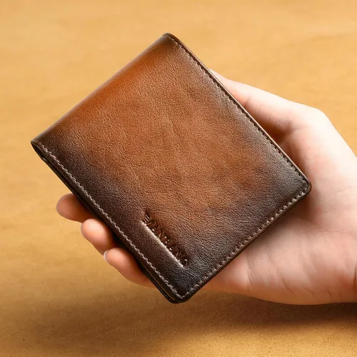 Vista 5 de Billeteras para hombres RFID de cuero genuino delgado plegable cartera, Marrón, Billetera plegable