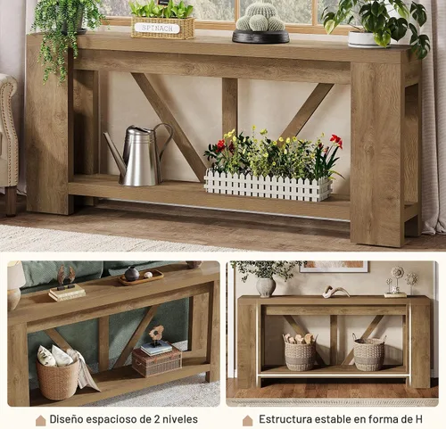 Vista 7 de Tribesigns Mesa de entrada extra larga de 70.9 pulgadas, mesa consola de madera de granja con almacenamiento, mesa de sofá moderna detrás del sofá