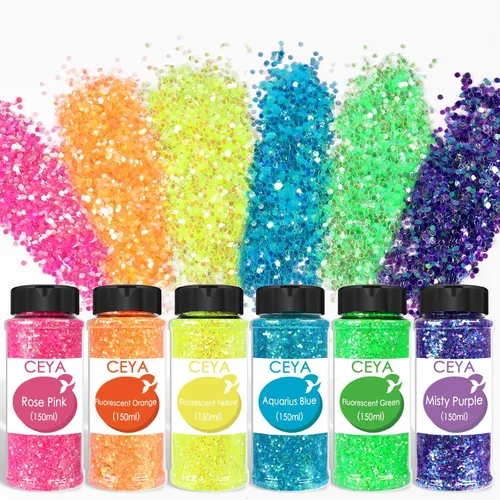 Vista 11 de Ceya Purpurina gruesa a granel de 6 colores surtidos, 4.23 onzas cada tarro para manualidades de purpurina navideña, lentejuelas de uñas