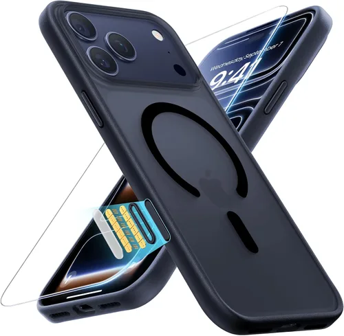 Vista 9 de Funda magnética 3 en 1 a prueba de golpes para iPhone 17 Pro, compatible con MagSafe, protección militar superior, 1 protector de pantalla + 1
