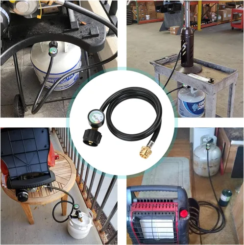 Vista 7 de STYDDI Manguera adaptadora de propano de 1 libra a 20 libras con calibre, kit convertidor de manguera de propano de 4 pies de 1 libra a 20 libras