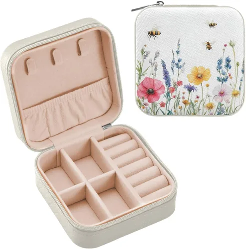 Vista 2 de QwThum Joyero de viaje organizador para mujeres, niñas y hombres, pequeña caja de almacenamiento portátil para joyas, aretes, anillos, collares