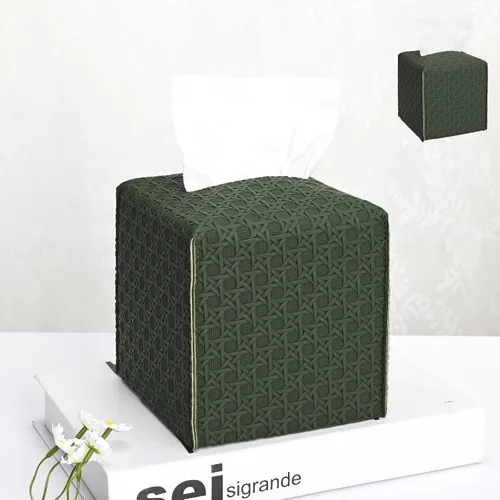 Vista 30 de HOMOTEK Paquete de 2 fundas para caja de pañuelos, soporte cuadrado de piel sintética, organizador de papel decorativo para baño, mesitas de noche