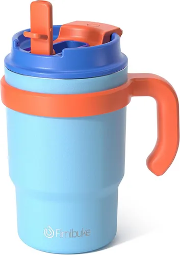 Vista 18 de Fimibuke Taza térmica para niños con asa y pajita - 16 oz Vaso a prueba de fugas para niños pequeños con tapa 2-en-1 de sorbo/trago, sin BPA