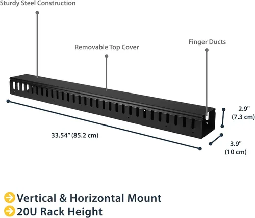 Vista 2 de StarTech.com Conducto vertical de gestión de cables de 3 pies (3.3 ft) con cubierta – Canal de cable de conducto de dedo de ranura abierta 0U