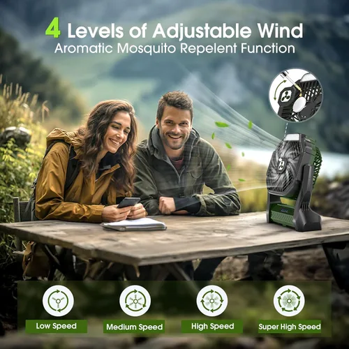 Vista 3 de Ventilador Portátil Recargable, 20000mAh Ventiladores Inalámbricos con Batería para Tienda de Campaña con Linterna LED, Pequeño Ventilador Exterior