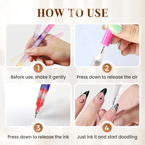 Vista 2 de Drkicsy Juego de 12 pinceles para arte de uñas, marcadores de uñas DIY para niños y adultos, pinceles de esmalte de 0.5mm de punta fina