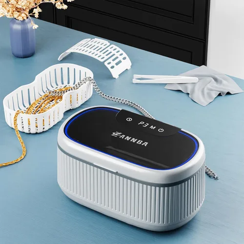 Vista 2 de Limpiador ultrasónico de joyas 45KHz – 550ml Limpiador sónico digital con 5 temporizadores, 3 niveles de potencia, luz LED, Degas – Máquina