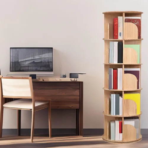 Vista 4 de Estantería giratoria, 360 exhibiciones de 2 niveles, estante de almacenamiento para niños y adultos, estante de madera estrecho para libros